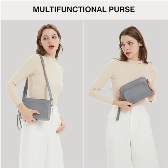 Crossbody Bag for Women - PU Leather Grey - Picture 2 of 6